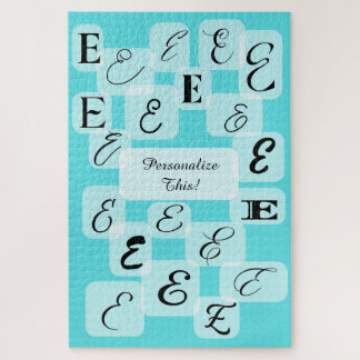 Contemporary Monograms Customizable: "E" Aqua Jigsaw Puzzle