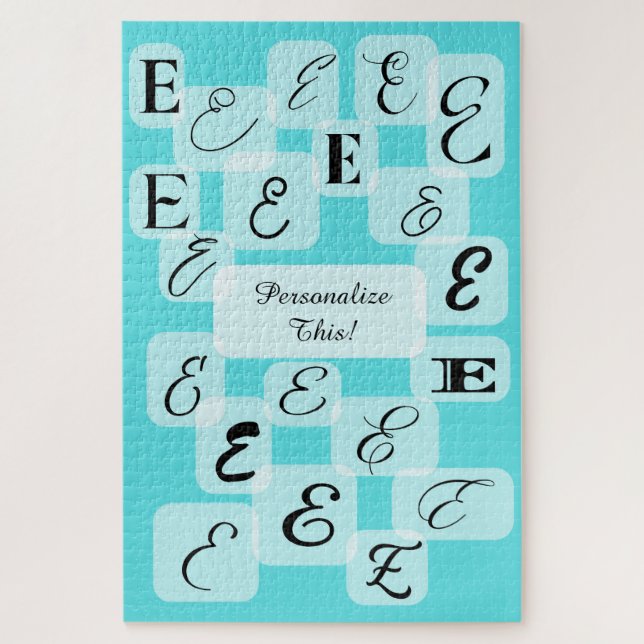 Contemporary Monograms Customizable: "E" Aqua Jigsaw Puzzle (Vertical)