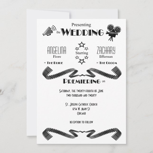 Contemporary Movie Fan Wedding Invitation (Front)