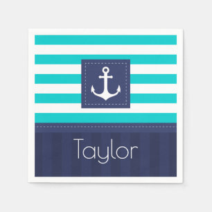 Contemporary Nautical Striped Design Personalized Napkin