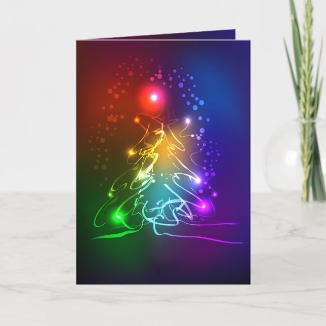 Contemporary Neon Christmas Tree Holiday Card (Front)