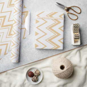 Contemporary neutral gold  white chevron pattern wrapping paper