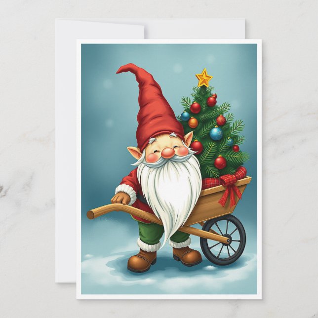 Contemporary Non Photo Colourful Cute Gnome Holiday Card (Front)