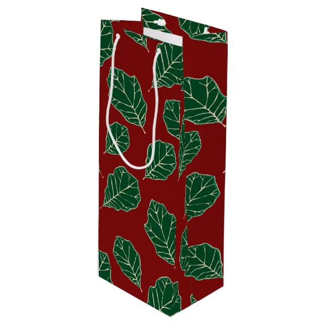 Contemporary Oak Leaves Pattern Wine Gift Bag (Front Angled)