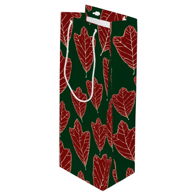 Contemporary Oak Leaves Pattern Wine Gift Bag (Front Angled)
