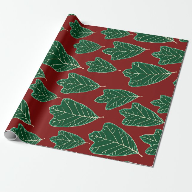 Contemporary Oak Leaves Pattern Wrapping Paper (Unrolled)