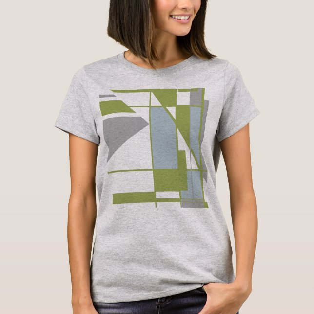 Contemporary Olive Grey Mosaic Geometric MCM Look T-Shirt (Front)