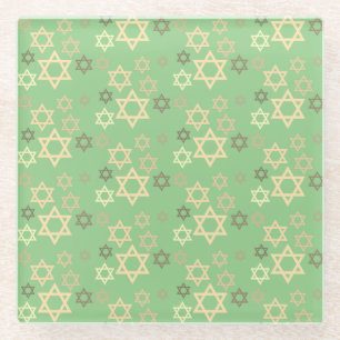 Contemporary Passover Spring Green Stars of David Glass Coaster