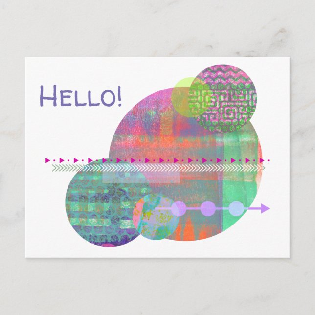 Contemporary Pastel Geometric Circles Hello Postcard (Front)