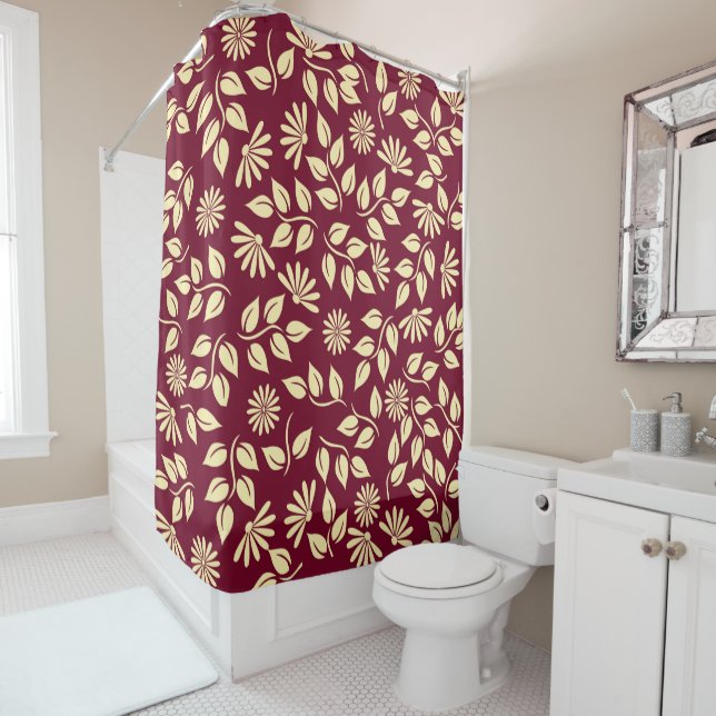 Contemporary Pastel Yellow Leaves Daisies Burgundy (In Situ)