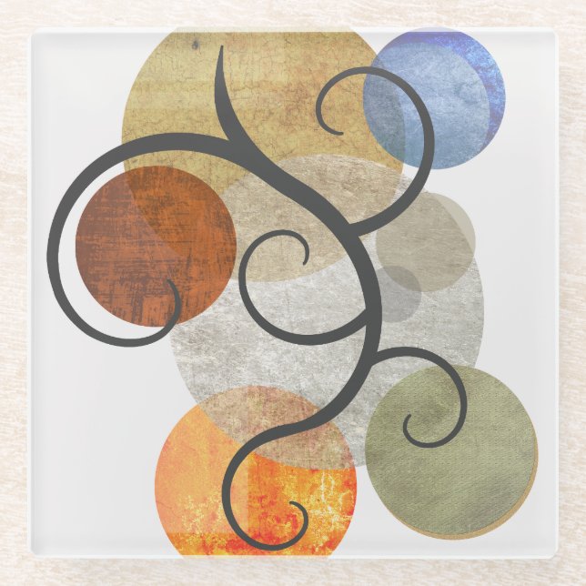 Contemporary Patterned Circles Glass Coaster (Front)