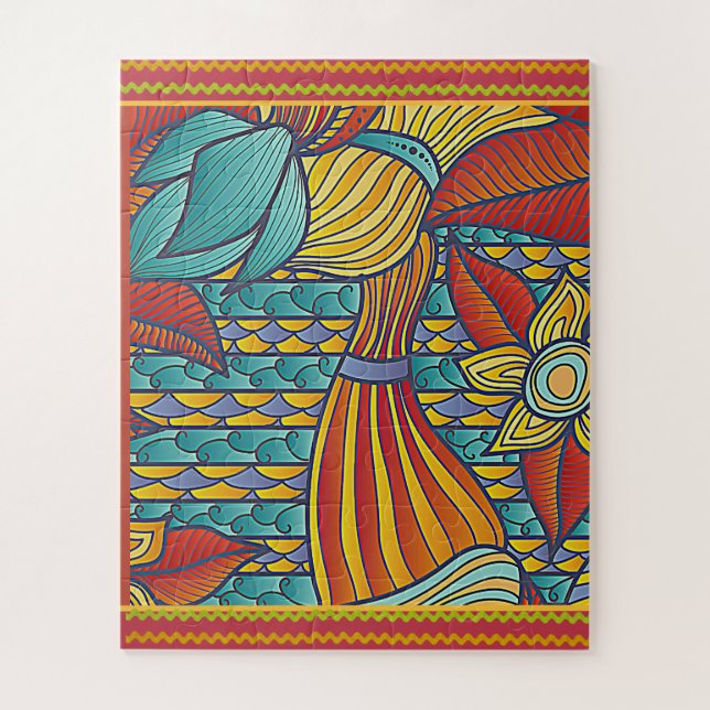 Contemporary Patterns Red, Gold, Blues Jigsaw Puzzle (Vertical)