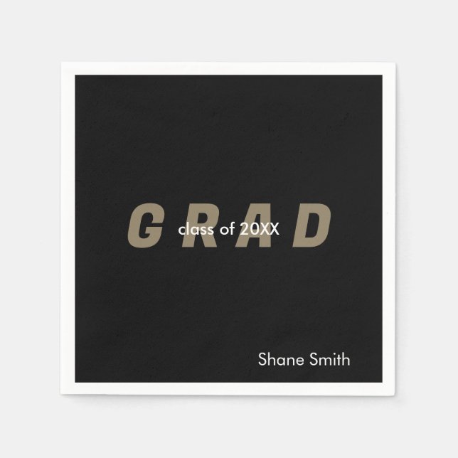  Contemporary Personalized Black Graduation Napkin (Front)