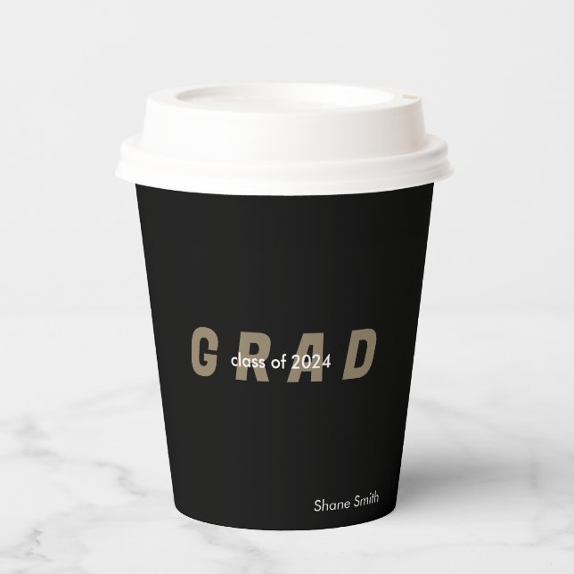  Contemporary Personalized Black Graduation Paper Cups (Front)