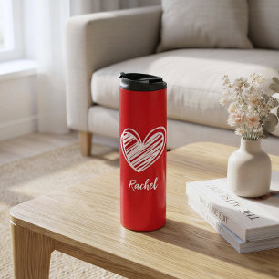 Contemporary Personalized Red Heart Travel Tumbler