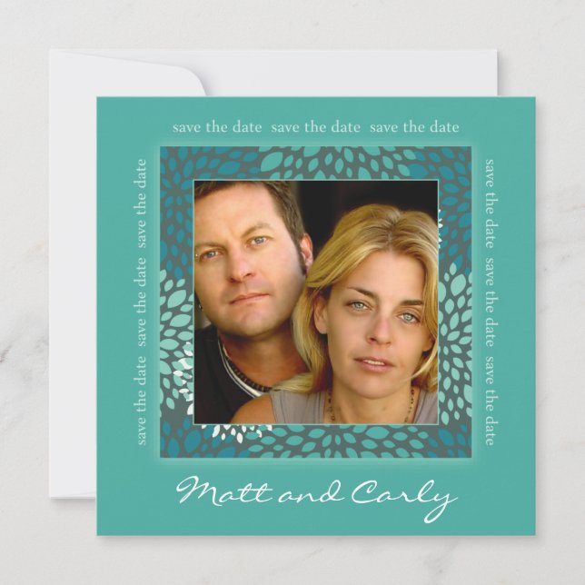 Contemporary Petals Green Save Date Photo Invite (Front)