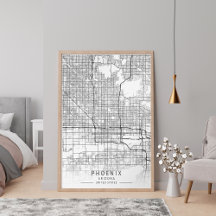 Contemporary Phoenix Arizona Street Map unframed