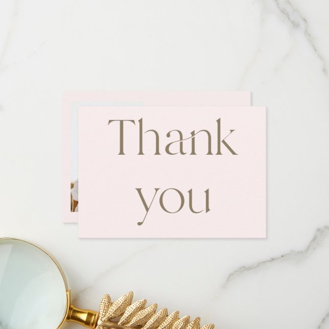 Contemporary  Photo Blush Wedding Thank You Card (Front/Back In Situ)