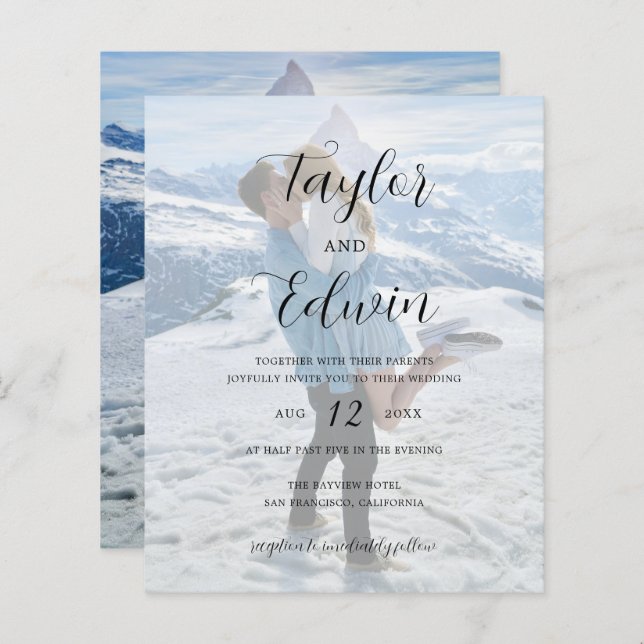Contemporary Photo Budget Wedding Invitation (Front/Back)