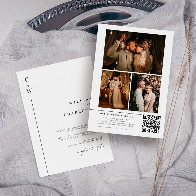Contemporary Photo Collage QR Code Wedding Invitation (Creator Uploaded)