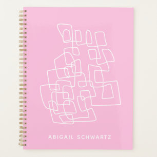 Contemporary Pink Abstract Line Art Personalized Planner