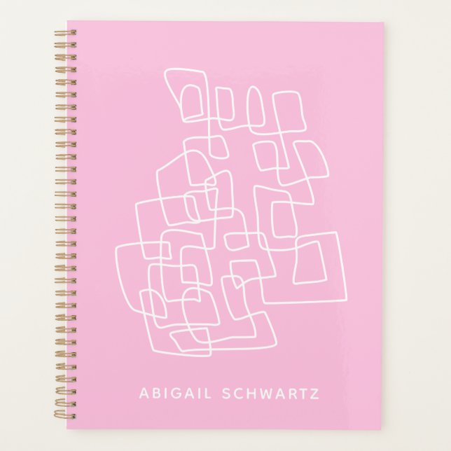 Contemporary Pink Abstract Line Art Personalized Planner (Front)