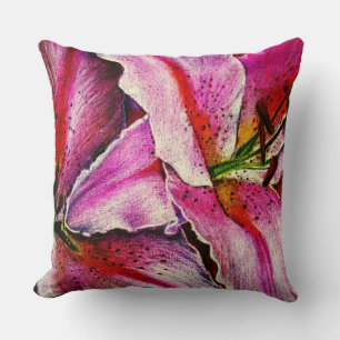 contemporary pink red and black modern flower throw pillow