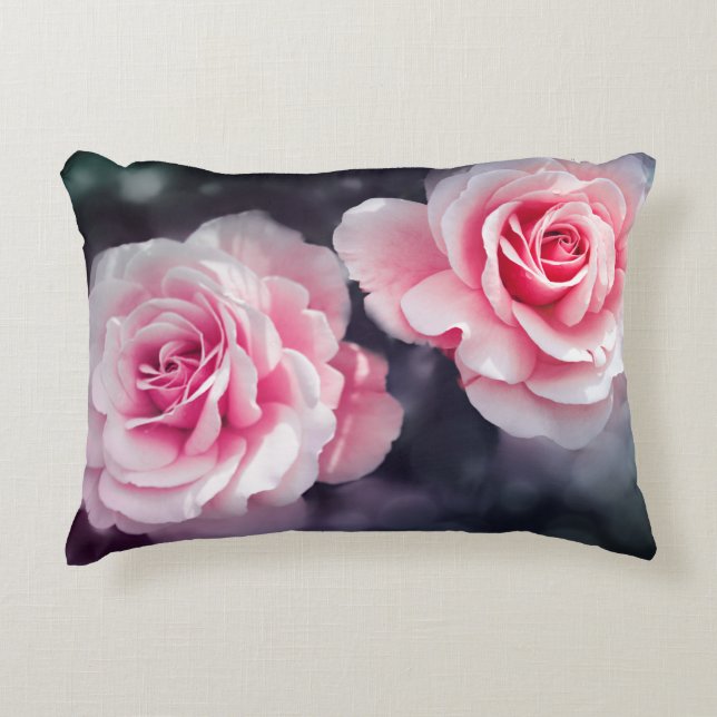 Contemporary Pink Roses Floral Photo Decorative Pillow (Front)