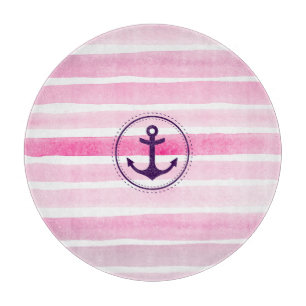 Contemporary Pink Watercolor Pattern and Anchor Cutting Board