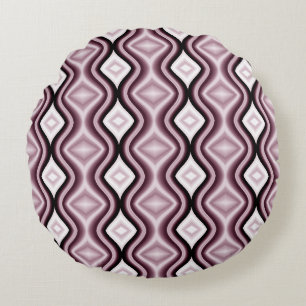 Contemporary Plum Red Diamond Pattern Round Pillow