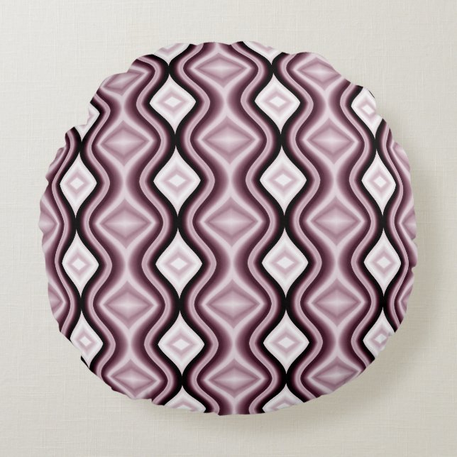 Contemporary Plum Red Diamond Pattern Round Pillow (Front)