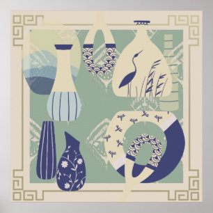 Contemporary Pottery, Pelican, Insects Poster