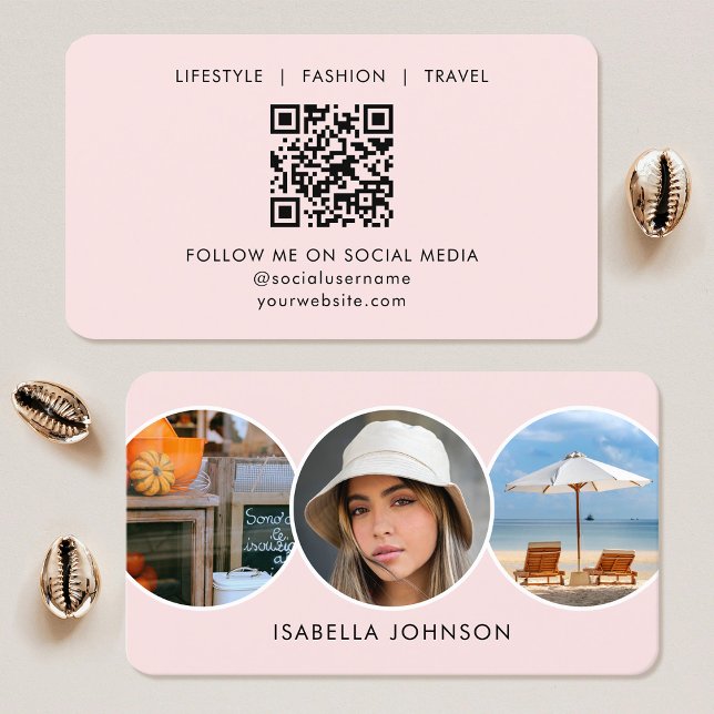 Contemporary Profile Photos QR Code Blush Pink Business Card (Creator Uploaded)