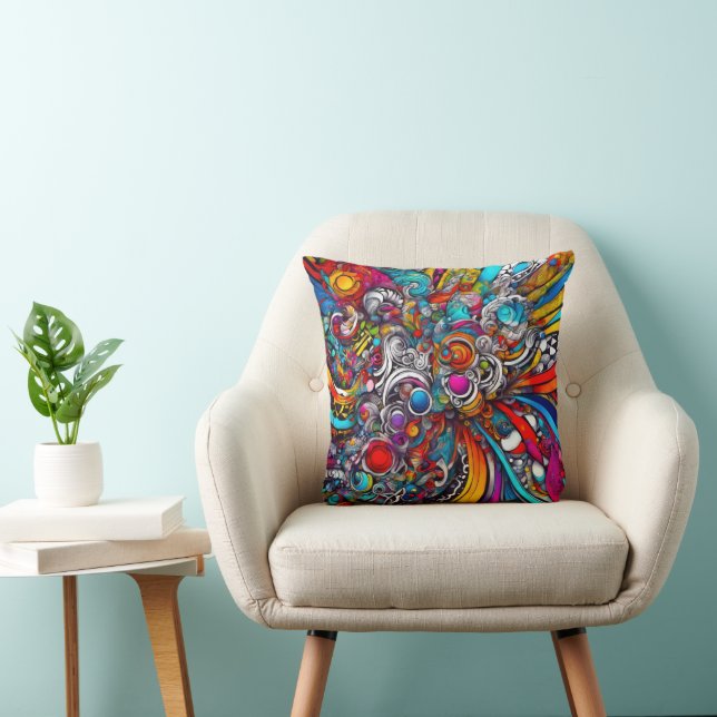 Contemporary Psychedelic Design Throw Pillow (Chair)