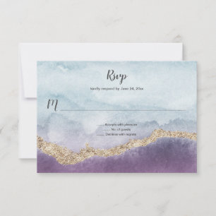 Contemporary Purple Turquoise and Gold Marble RSVP Card