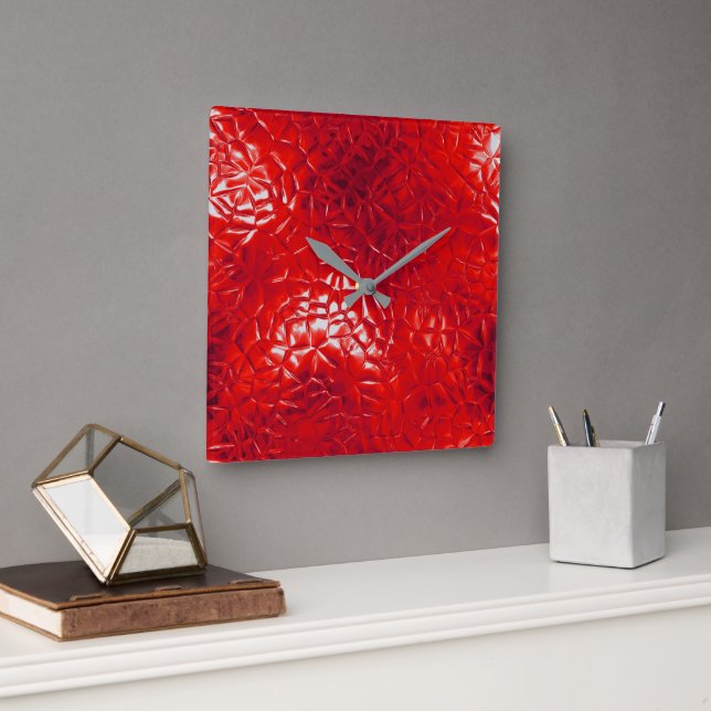 Contemporary Red Foil Abstract Square Wall Clock (Office)