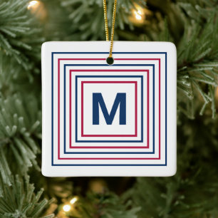 Contemporary Red White and Blue Modern Monogram Ceramic Ornament