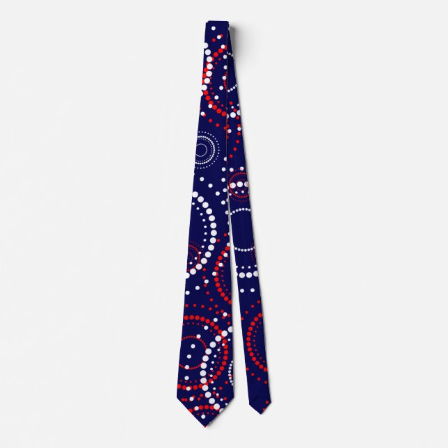 Contemporary Red White Fireworks on Blue Tie (Front)