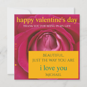 Contemporary romantic pink rose valentine's day  thank you card