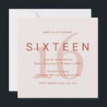 Contemporary Rose 16th Birthday Party Invitation<br><div class="desc">This modern typography 16th birthday party invitation is perfect for a modern birthday party. The simple design features rose pink accents in a typographic layout with a modern feel. Customisable in any colour. Keep the design minimal and elegant, as is, or personalise it by adding your own graphics and artwork....</div>