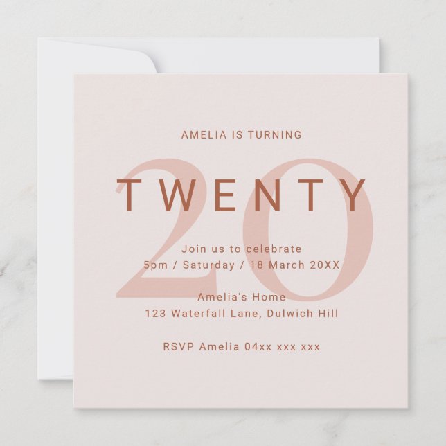 Contemporary Rose 20th Birthday Party Invitation (Front)
