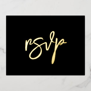 Contemporary RSVP black & gold foil postcard