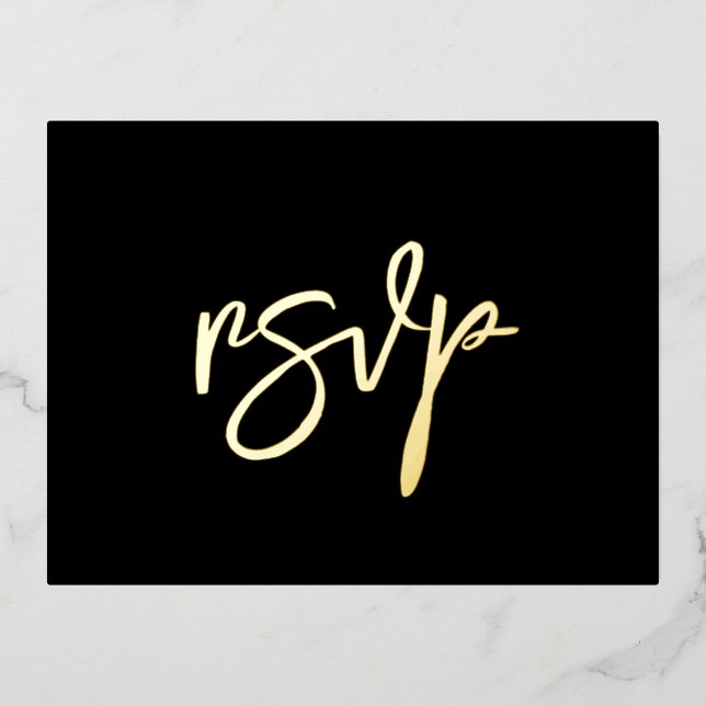 Contemporary RSVP black & gold foil postcard (Front)