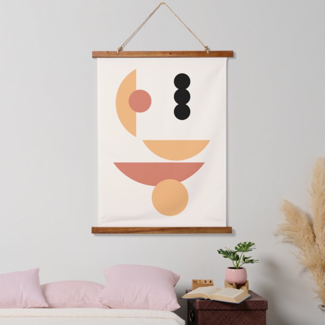 Contemporary Rust Red Sun Black Moon Circles Art Hanging Tapestry (Bedroom)