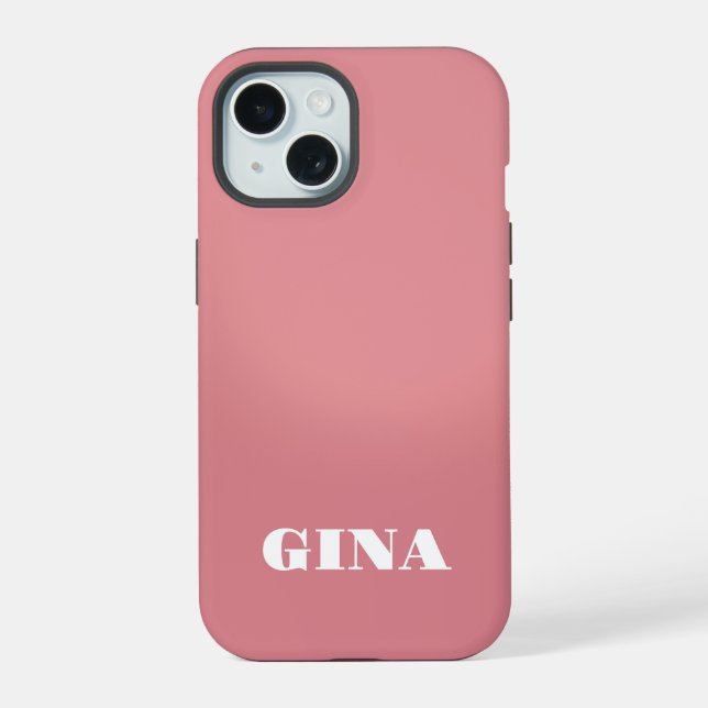 Contemporary Rustic Pink  Personalized iPhone 15 Case (Back)