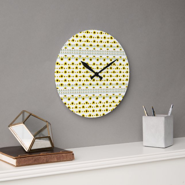 Contemporary Rustic Sunflower Pattern Large Clock (Office)