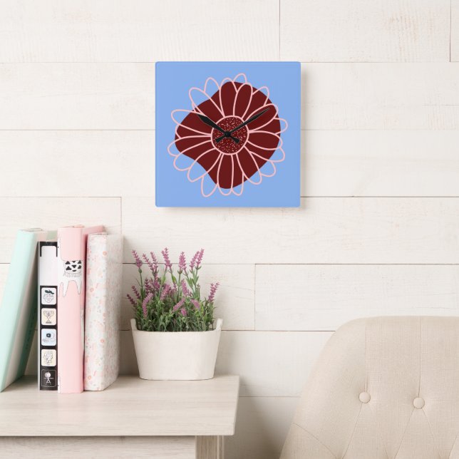 Contemporary Rustic Sunflower  Square Wall Clock (Reading Room)