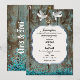 Contemporary Rustic Wood & Doves Wedding Invite
