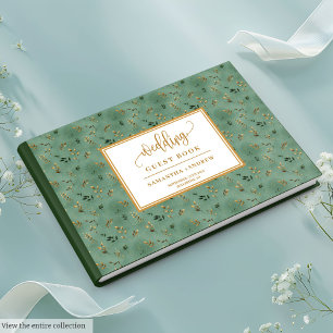 Contemporary sage green gold eucalyptus wedding  guest book