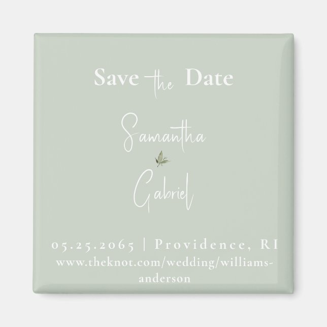 Contemporary Sage Wedding Save the Date Magnet (Front)